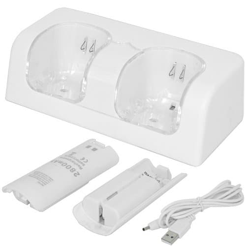 Skque USB Powered Dual Charging Station Dock Stand and 2 Batteries for Nintendo Wii, White