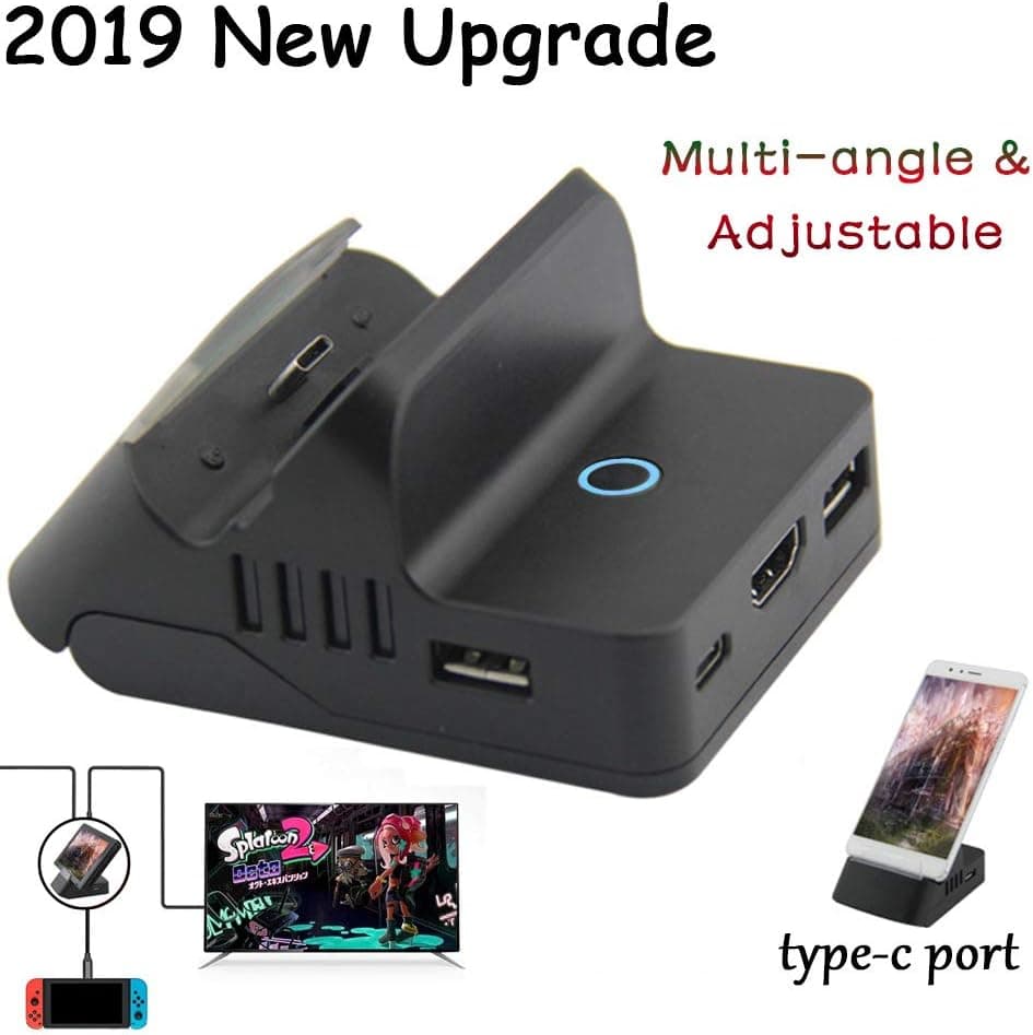 Switch Dock, Portable Adjustable Switch Charging Stand, Compact Switch to HDMI Adapter, Mini Multi-Angle Switch Docking Station with Extra USB 3.0 Port, Replacement Charging Dock for Nintendo Swit