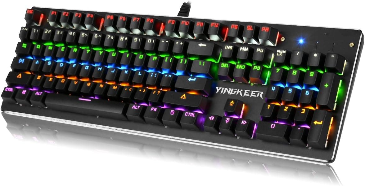 YINGKEER Y12 Mechanical Gaming Keyboard with Blue Switches 104 Keys Anti-ghosting(Black)