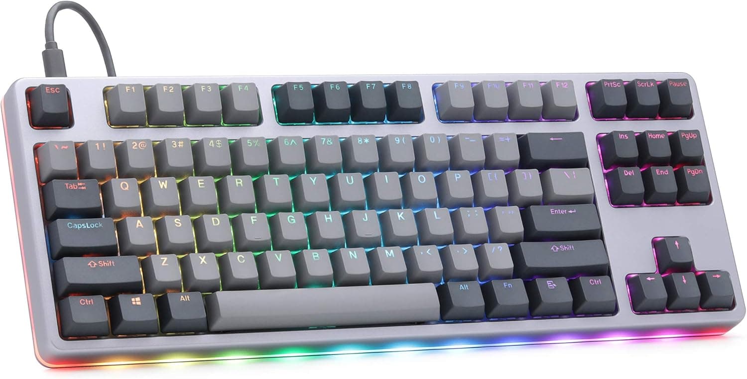 DROP CTRL High-Profile Mechanical Keyboard — Tenkeyless TKL (87 Key) Gaming Keyboard, Hot-Swap Switches, Programmable, Backlit RGB LED, USB-C, Doubleshot PBT, Aluminum (Gray, Halo Clear)
