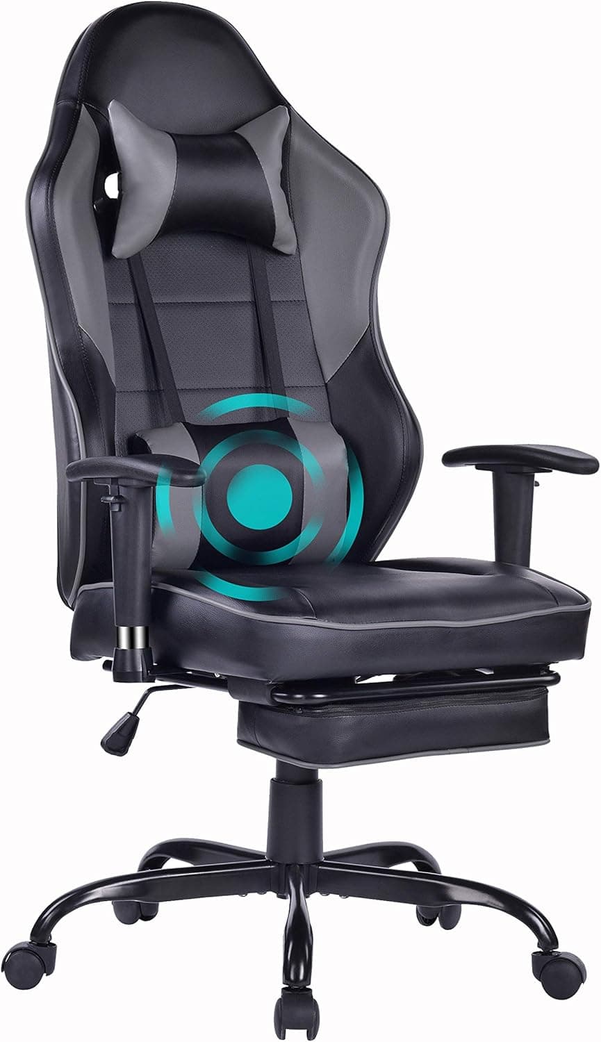Blue Whale Big and Tall Gaming Chair Metal Base and 3D Aluminum Alloy Armrest Racing PC Computer Video Game Chair High Back PU Leather Office Desk Chair with Headrest and Massage Lumbar Support